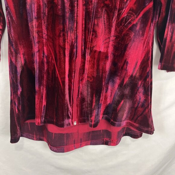 Unity World Wear Red and Black Paisley Patterned Velvet Cardigan Womens Size M - Picture 2 of 11